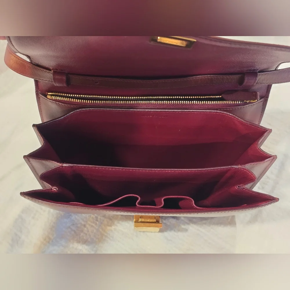 Celine Classic Box Leather Medium Bag Flap Purse Teen Triomphe Burgandy Brown - Picture 4 of 16